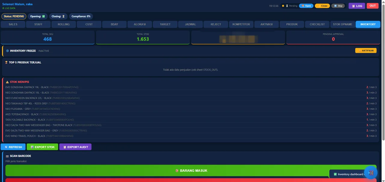 Modul inventory & nilai stok — Pro Dashboard