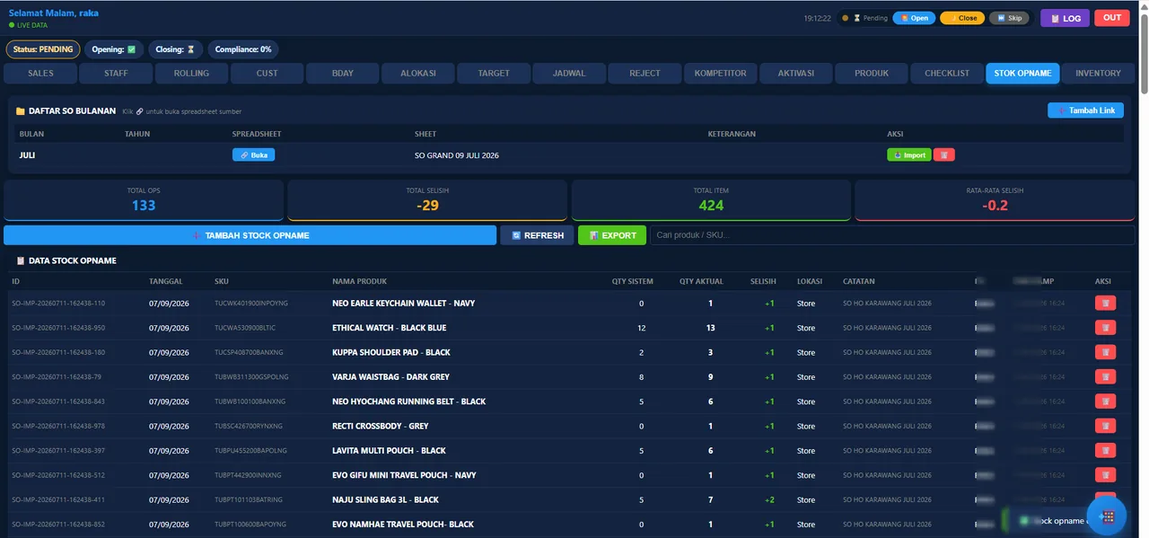 Modul stock opname — Pro Dashboard