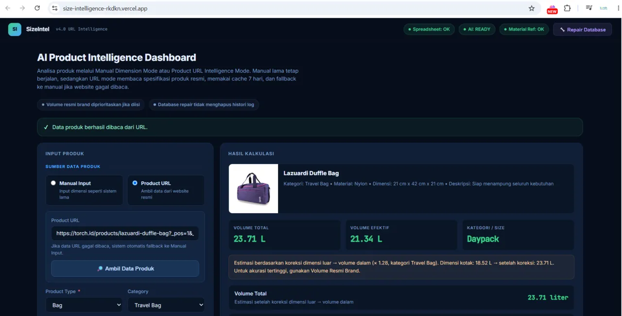 SizeIntel โ platform AI Product Intelligence untuk rekomendasi ukuran